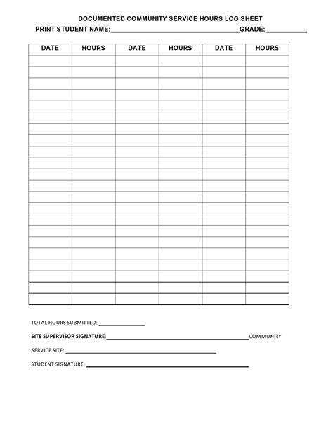 Community Service Record Sheet Template