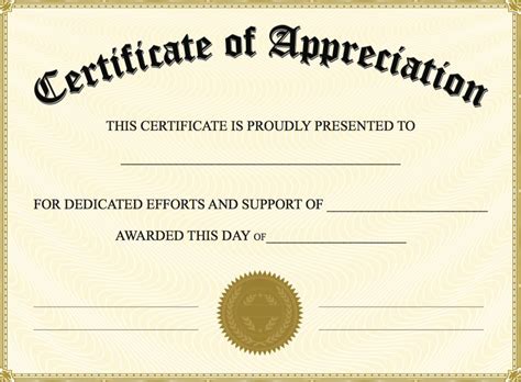 Certificate Of Appreciation Template Word Doc Printable Receipt Template