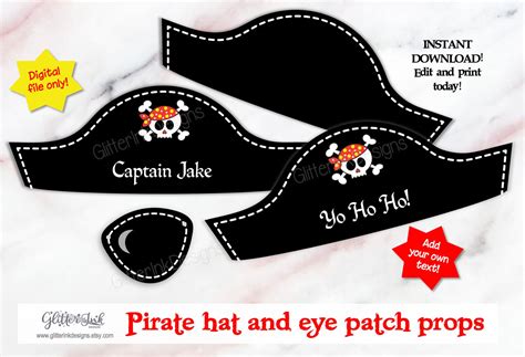 Pirate Hat And Pirate Eye Patch Printable Party Props Pirate Etsy