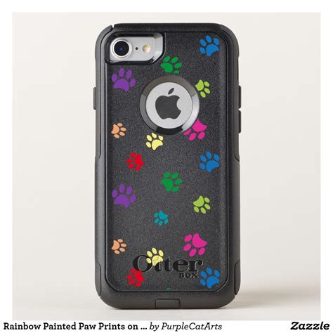 Rainbow Painted Paw Prints On Black Otterbox Iphone Case Zazzle