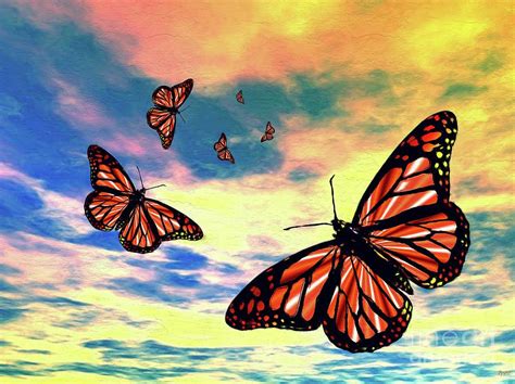 Flying Monarch Butterflies Painting By Daniel Janda Pixels