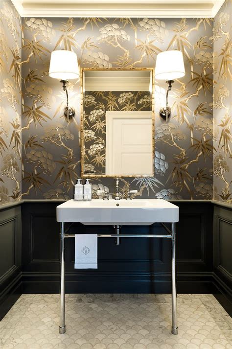 Sydney Madeline Play Vanity Powder Room Traditional With Wallpaper