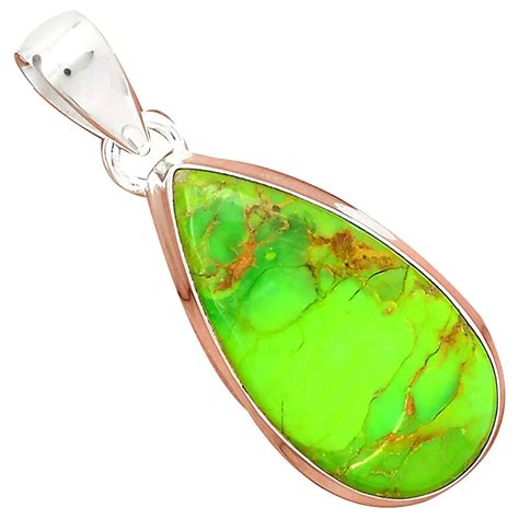Nature Green Mohave Turquoise Pendant 925 Sterling Silver 43 Mm