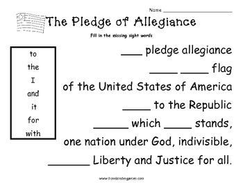 Each page contains a portion of the song as well as patriotic images that. Pledge of allegiance, Sight words and Words on Pinterest