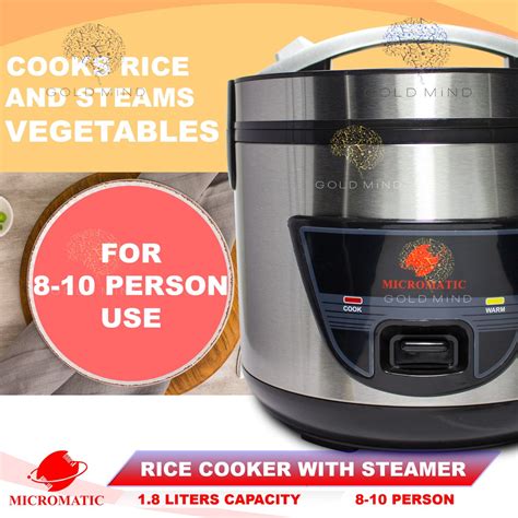 Micromatic Rice Cooker 1 8l With Steamer Jar Type Yellow Elephant