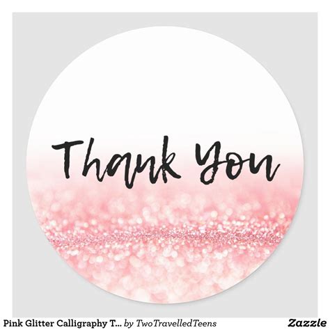 Pink Glitter Calligraphy Thank You Classic Round Sticker