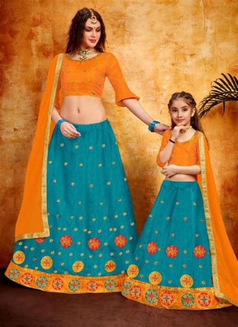 thread work banarasi silk latest designer maother daughter lehenga cholis collection catalog