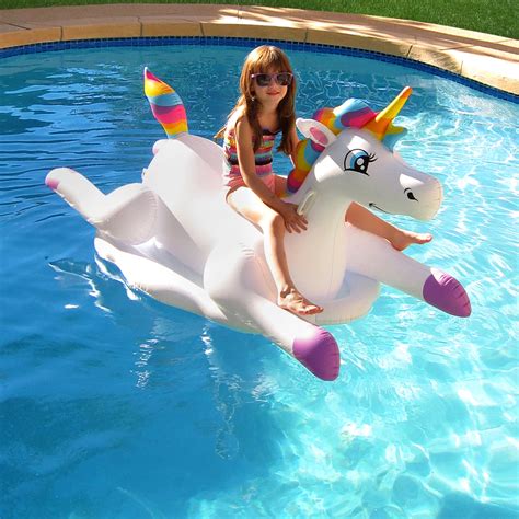 Cloud Rider Rainbow Unicorn Inflatable Ride On Pool Float Blue Wave