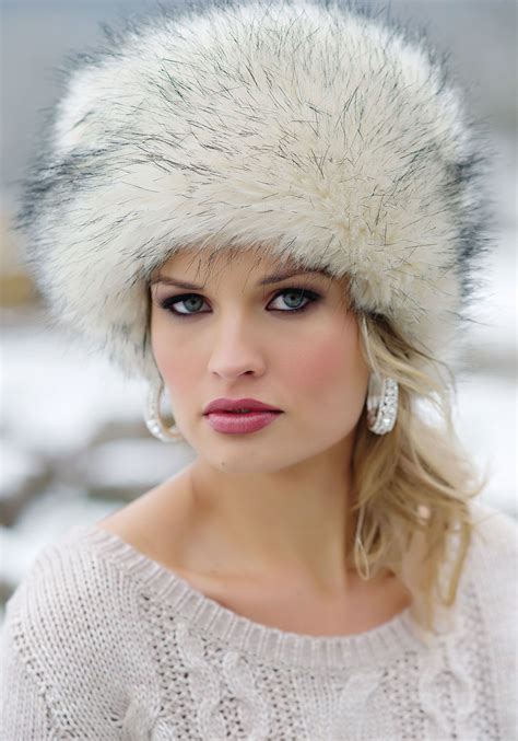 Ice White Faux Fur Hat Russian Style With Cosy Polar Fleece Lining Fur Hat Fake Fur Hat Winter