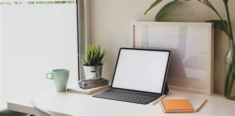 Premium Photo Minimal Workplace With Blank Screen Tablet