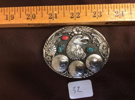 Lot Metal American Eagle Jeweled Buffalo Nickel Belt Buckle