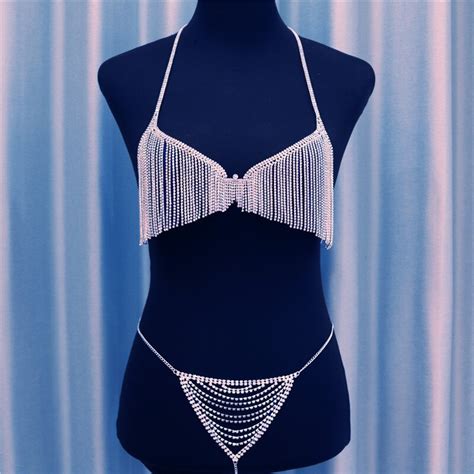 new luxury bling bra necklace rhinestone tassel body chain for women sexy crystal bra and