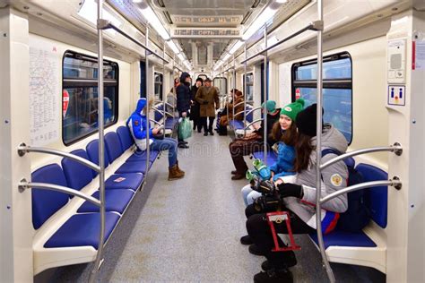 Moscow Russia March 17 2018 People Ride In Subway Car Editorial