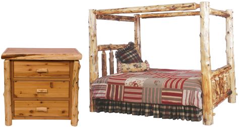 Full log side rails for a sturdy construction. Traditional Cedar Youth Canopy Log Bedroom Set from ...