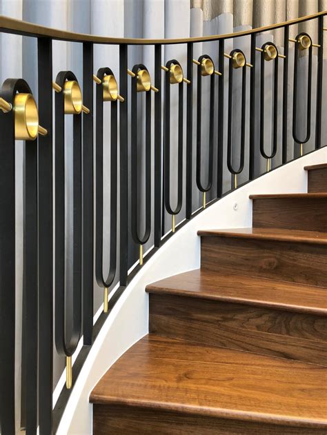 Brass And Black Metal Railings For Home Staircase Design Modern
