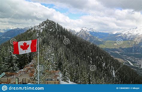 Canada Flag On Sulphur Mountain Stock Image Image Of Beautiful