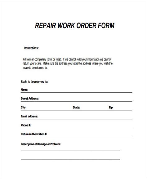 FREE Printable Work Order Forms In PDF Excel MS Word