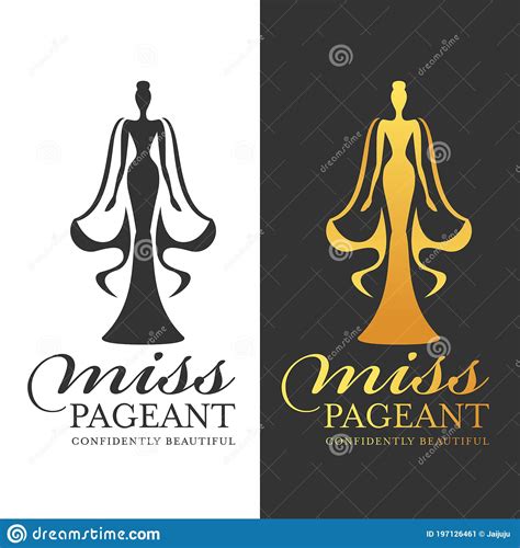 Miss Pageant Logo Sign With Beauty Queen Wear A Crown And Hold Star