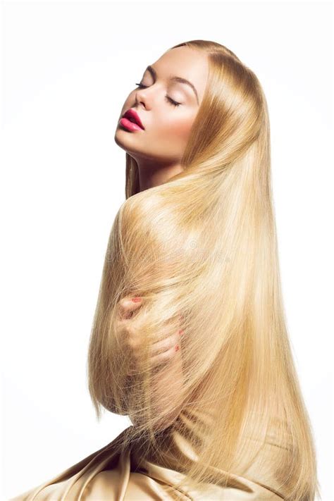 Sensual Woman With Shiny Straight Long Blond Hair Stock Image Image