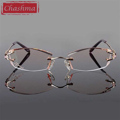 chashma brand eyeglasses diamond trimmed rimless glasses titanium fashionable lady eyeglasses
