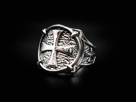 Knights Templar Ring Masonic Crusader Shield Cross Ring 925 Sterling S