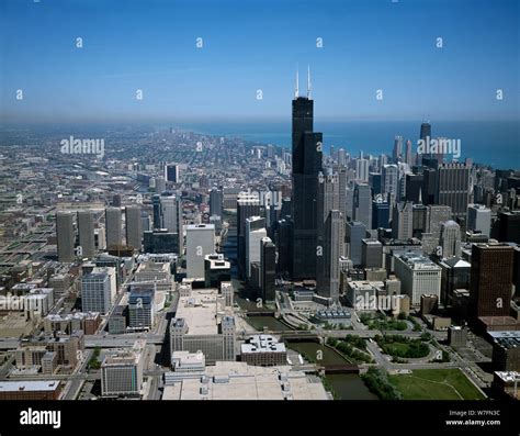Aerial View Of Chicago Illinois Featuring Willis Tower Known As Sears