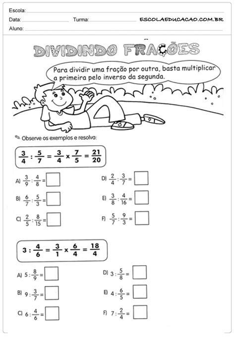 Atividades com Frações Atividade de Matemática Escola Educação