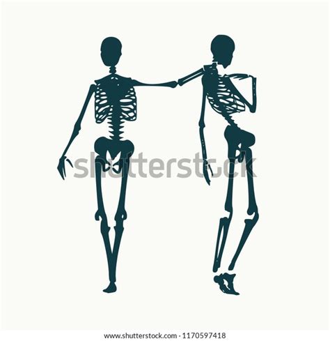 Human Skeleton Standing Hugging Halloween Party Stock Vector Royalty