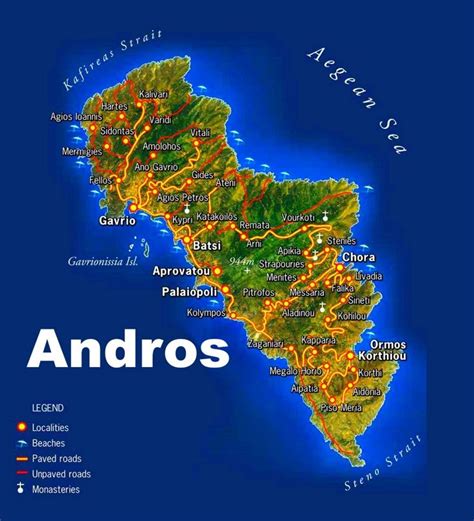 Andros Beaches Map Andros Greece Seaside Village Island 2 Orient