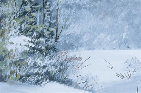 Snowy Winter Forest Oil Painting On Canvas Stock Photo Download Image