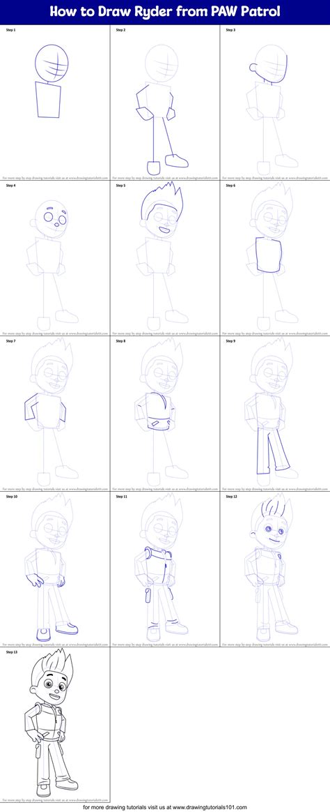 How To Draw Ryder From Paw Patrol Printable Step By Step Drawing Sheet