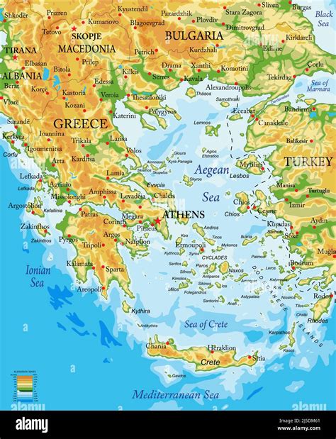 Sehr Detaillierte Physische Karte Von Griechenland Im Vektorformat