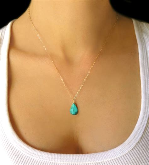 Genuine Turquoise Pendant Necklace For Women K Gold Fill Or Sterling
