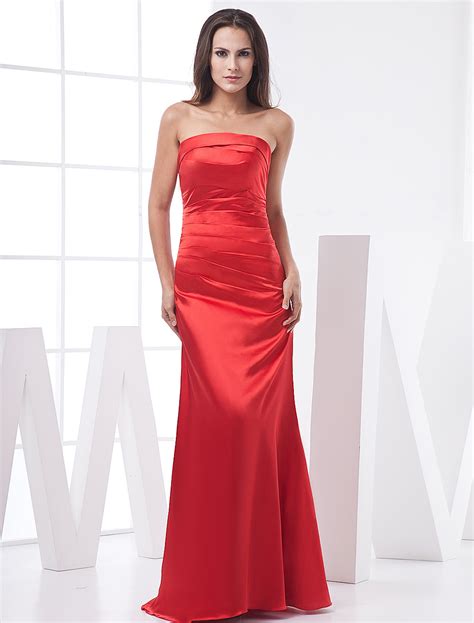 Red Strapless Satin Prom Dress