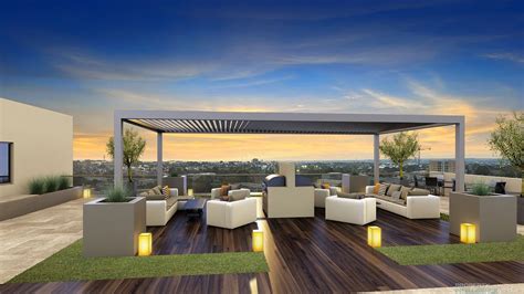A bigger interior with blue terrace and garden 2017. Great 3D Render of a roof top terrace | Rooftop design, Real estates design, Architecture design