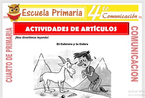 Actividades de Artículos para Cuarto de Primaria Escuela Primaria