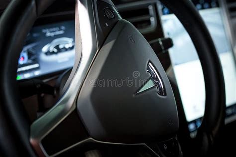 Tesla Luxury Automobile Inside View High Technologies Editorial Photo