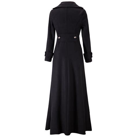 Floor Length Black Coat Women Jackets Cashmere Blend Long Sleeve Maxi