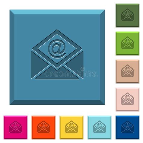 Open Mail With Email Symbol Engraved Icons On Edged Square Buttons