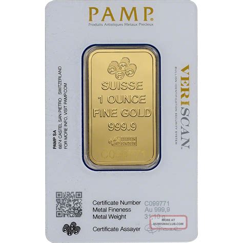 1 Oz Pamp Suisse Fortuna Veriscan Gold Bar 9999 Fine In Assay