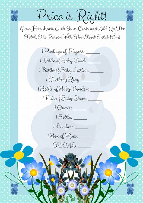 For a fun free printable baby shower game, you'll want to check out this price is right game (the post includes a free printable version of the game). 10 Cute Printable Elephant Baby Shower Games