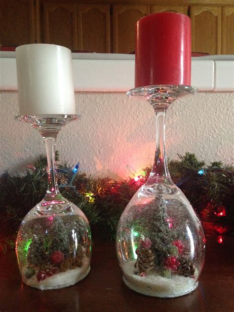 Take a plain white candle and deck it all up, with things and make it pop out! DIY Wine Glass Snow Globes - Anika Burke