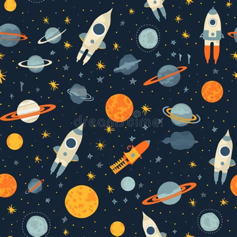 Vector Flat Space Seamless Pattern Background Hand Drawn Space Themed