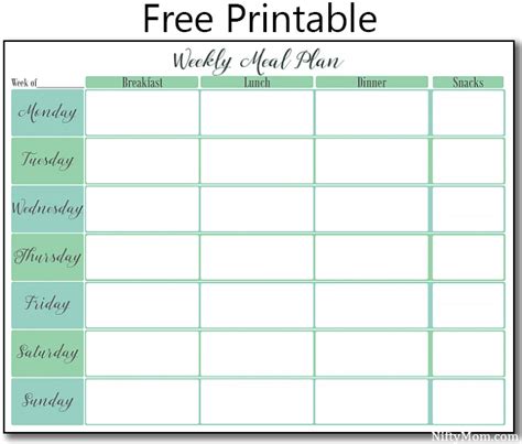 Free Printable Weekly Meal Planner With Snacks Printable Templates