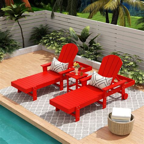 Paradise 3-Piece Outdoor Wheeled Classic Poly Adirondack Chaise Lounge