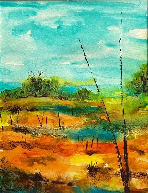 Colorful Original Acrylic Abstract Landscape Painting On Watercolor