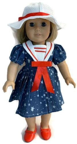 patriotic red white and blue dress and hat fits 18 american girl doll clothes ebay