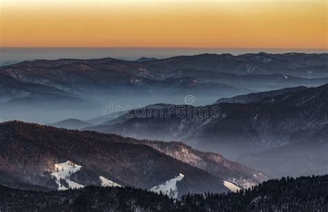 Majestic Landscape In The Winter Mountains At Sunrise Dramatic And