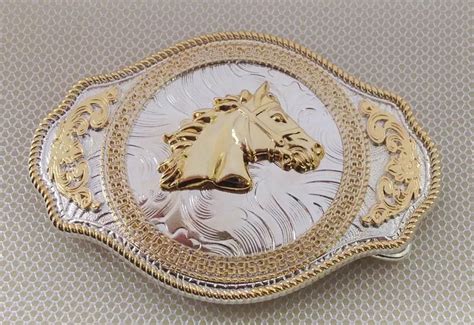 Retail Western Cowboy Belt Buckle With Cool 3d Gold Horse Metal Buckles