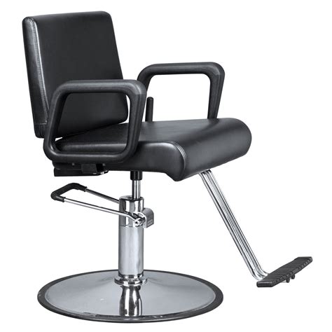 An all purpose hair chair features a hydraulic base with reclining back mechanism. Savvy All-Purpose Chair